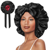 Chapeau Vettres de nuit en satin double couche, réduit la friction et préserve l'hydratation des cheveux bouclés.