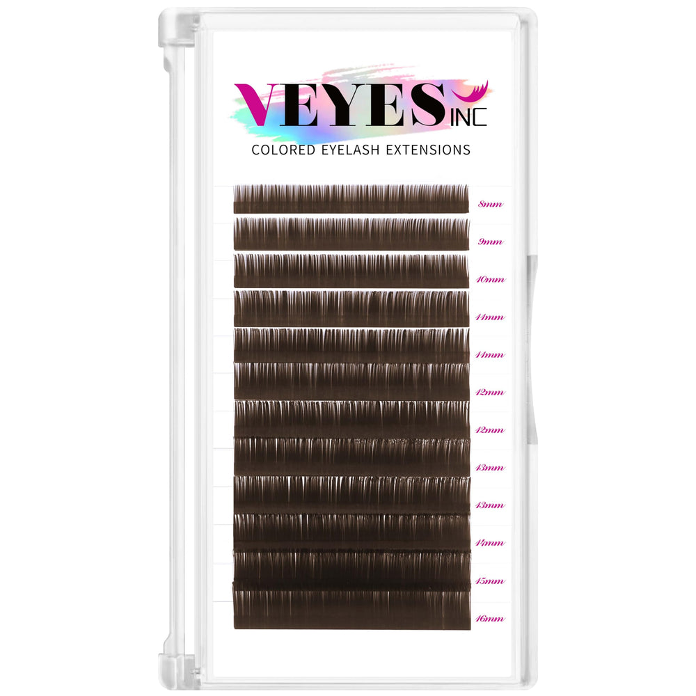 VEYES INC plateau d'extensions brun latte foncé 0,03 C/D, 8-16 mm, prêt à l'application.