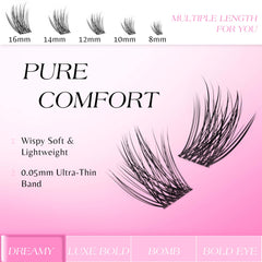 VEYESBEAUTY Clusters cils bande invisible 8-16mm – look discret et confortable