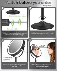 Miroir VFD double-face 30X/1X avec détail des yeux et sourcils.