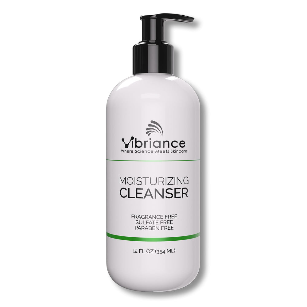 Vibriance nettoyant visage huile-en-mousse sur bouteille pour hydratation douce.