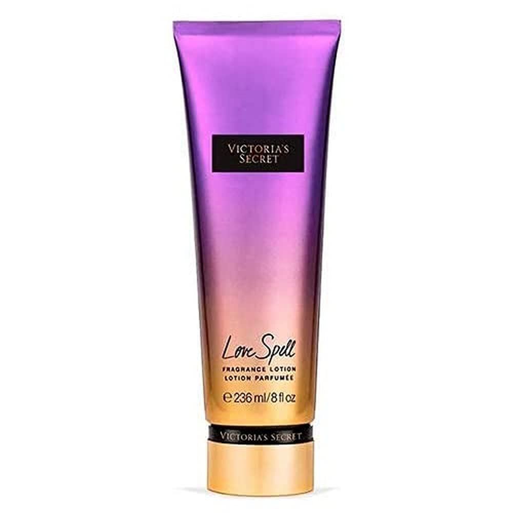 Love Spell de Victoria's Secret, lotion parfumée, flacon élégant et hydratation durable sans effet gras.