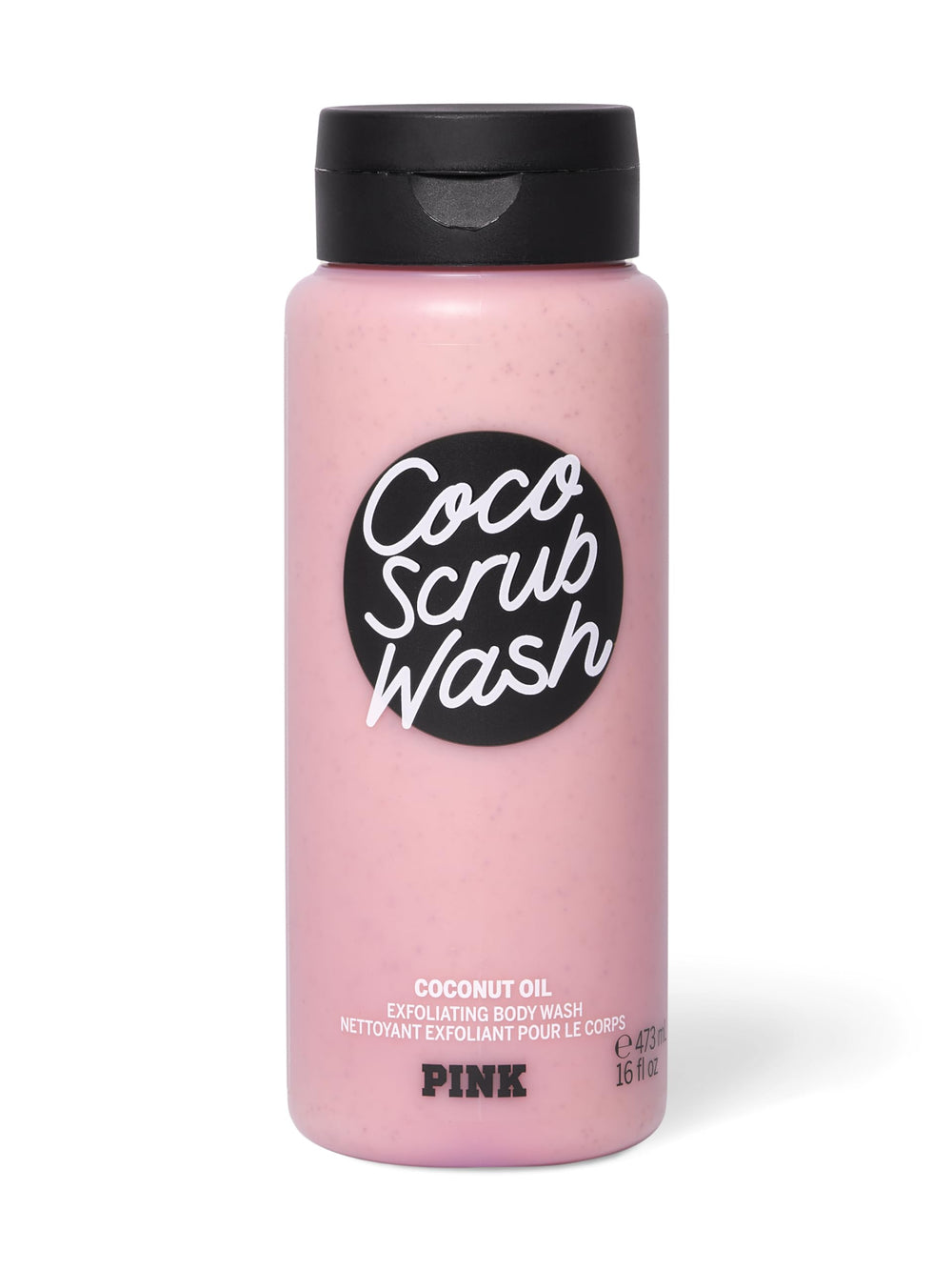 Victoria's Secret Pink Coco Scrub Wash : bouteille crèmeuse, nettoyage doux et nourrissant.
