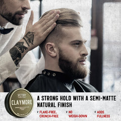 Claymore Victory Barber & Brand : texture mate idéale pour coiffage texturé.