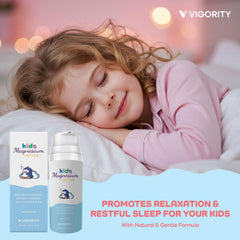 Vigority magnesium lotion applied to a child’s leg for night-time soothing.