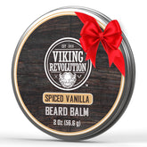Baume barbe Viking Revolution, flacon vanille épicée, hydratation rapide et parfum séduisant.
