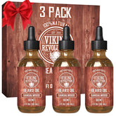 Viking Revolution huile barbe santal 3-pack — parfum durable et hydratation longue durée.