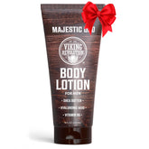 Lotion Viking Revolution Oud Majestueux, flacon 8oz, hydratation durable pour la peau masculine.