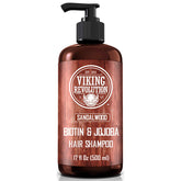 Viking Revolution sandalwood shampoo bottle with pump for easy daily use and refreshing scent.