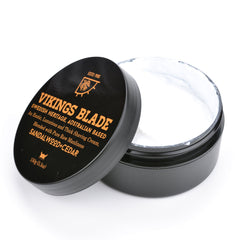 Vikings Blade crème rasage parfum boisé – senteur santal et cèdre pour une expérience masculine.