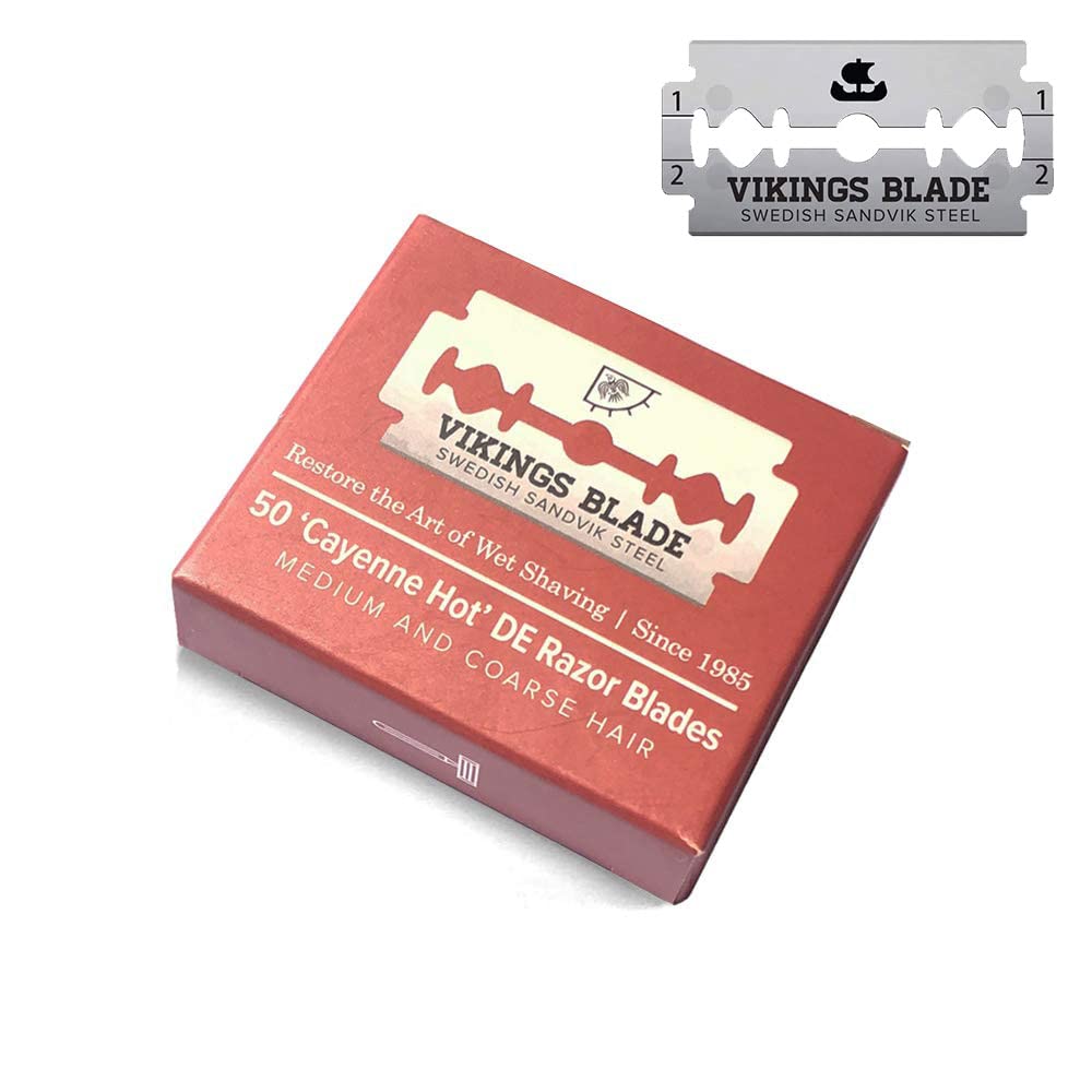 Lames Vikings Blade en blister, 50 lames, pour un rasage précis et sûr.