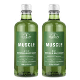 Village Naturals Therapy Muscle Foaming Bath Oil bubbles fill the tub for a relaxing soak