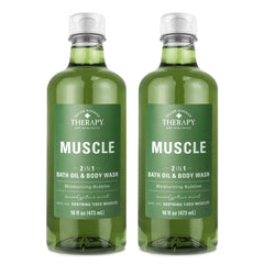 Village Naturals Therapy Muscle Foaming Bath Oil bubbles fill the tub for a relaxing soak