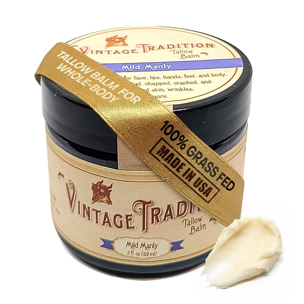 Baume Vintage Tradition au suif de bœuf dans un pot, hydratation durable.