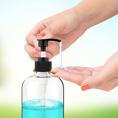 Flacons-pompe Vioetry transparents 500 ml, adaptés au shampoing et au savon.