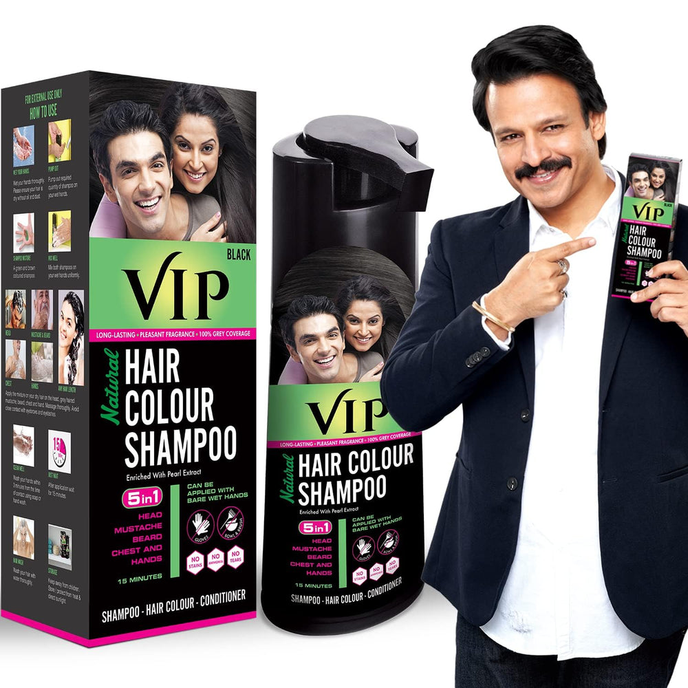 VIP 5 en 1 Shampoing Colorant – bouteille de 180 ml prête à l'emploi.