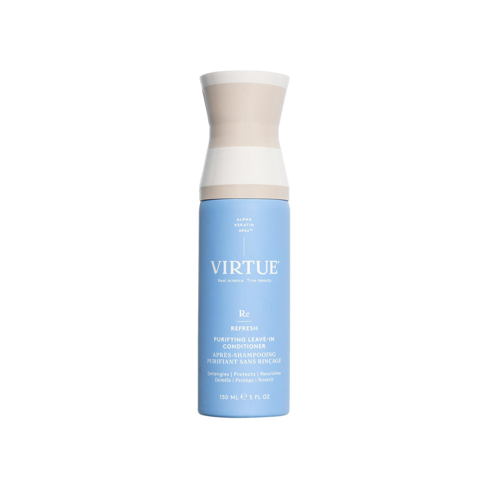 VIRTUE Purifiant Sans Rinçage: bouteille montrant une brume légère qui démêle sans lourdeur.