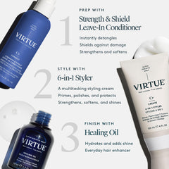 VIRTUE protection chaleur et UV pour cheveux exposés.