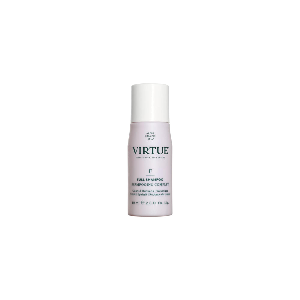 Shampoing VIRTUE en bouteille, volume accru pour cheveux fins et plats.