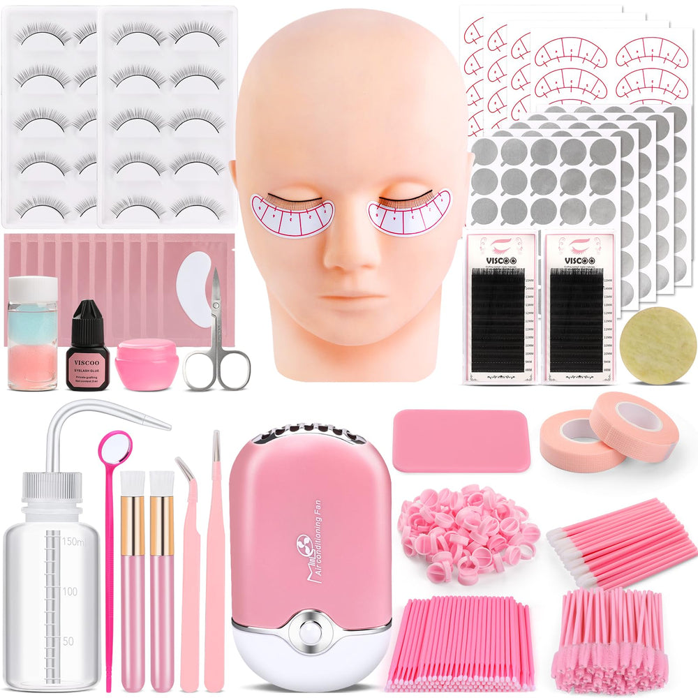 Viscoo kit extension cils avec tête mannequin pour apprentissage pratique