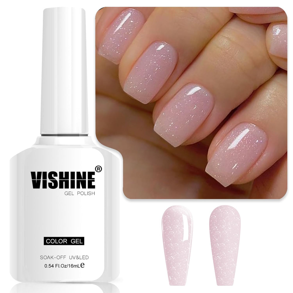 Vishine vernis gel nude rose irisée, brillance lumineuse pour look naturel