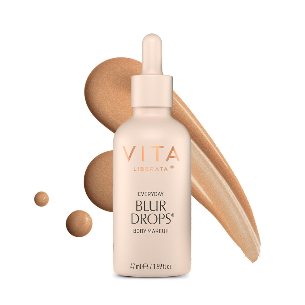 Bouteille Vita Liberata montrant les gouttes pour le corps offrant un éclat instantané.