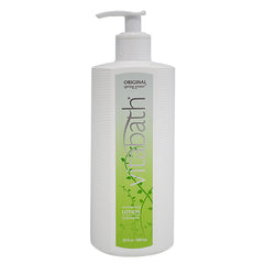 Vitabath Original Spring Green bottle pour showing easy, non-greasy hydration for dry skin.