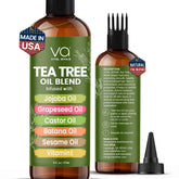 Vital Affair Tea Tree Oil bottle pour shows soothing scalp application for itchy scalp relief.