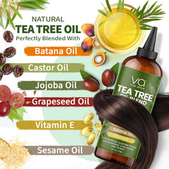 Vital Affair Tea Tree Oil ingredients jar emphasizes vegan, cruelty-free formula for healthy hair.