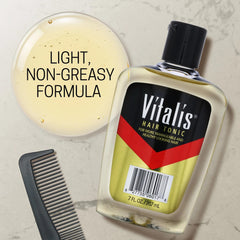 Tonique Vitalis appliqué sur cheveux secs, pour une brillance légère et une meilleure tenue.