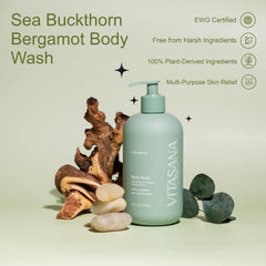 Vitasana: arôme Sea Buckthorn et Bergamot, parfum frais et naturel.