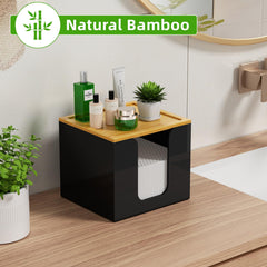 VITVITI boîte porte-serviettes avec couvercle bambou, espace rangement pratique.