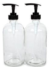 Bouteille Vivaplex en verre clair 16oz avec pompe noire, idéale pour savons et huiles.
