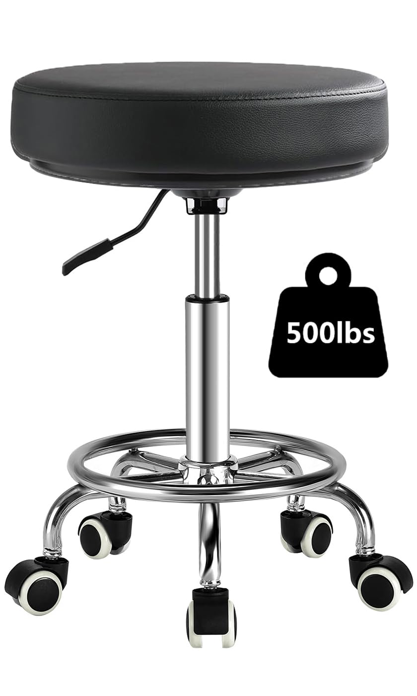 Viviange siège roulant reglable en cuir PU noir, confor et mobilité pour le travail