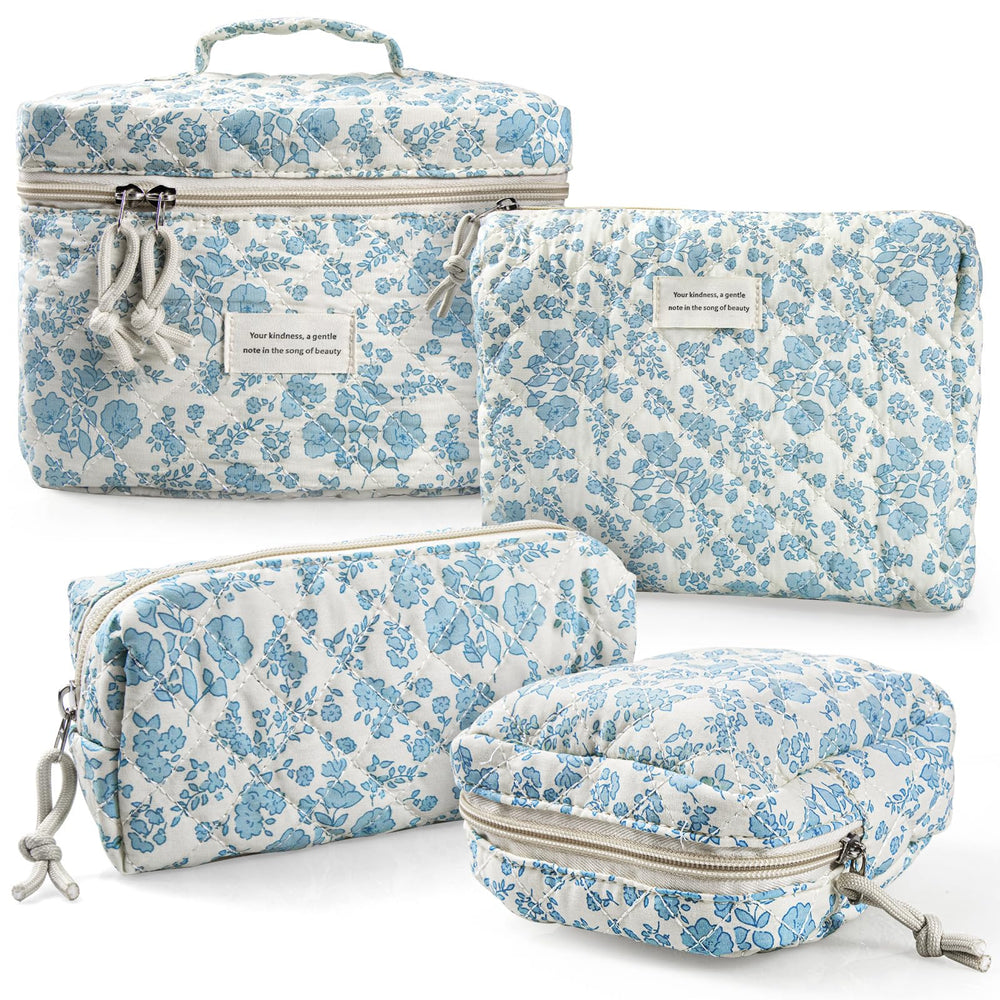 VIWIME sac maquillage quilt coton bleu ciel, rangement pratique pour voyage