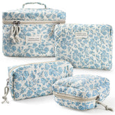 VIWIME sac maquillage quilt coton bleu ciel, rangement pratique pour voyage