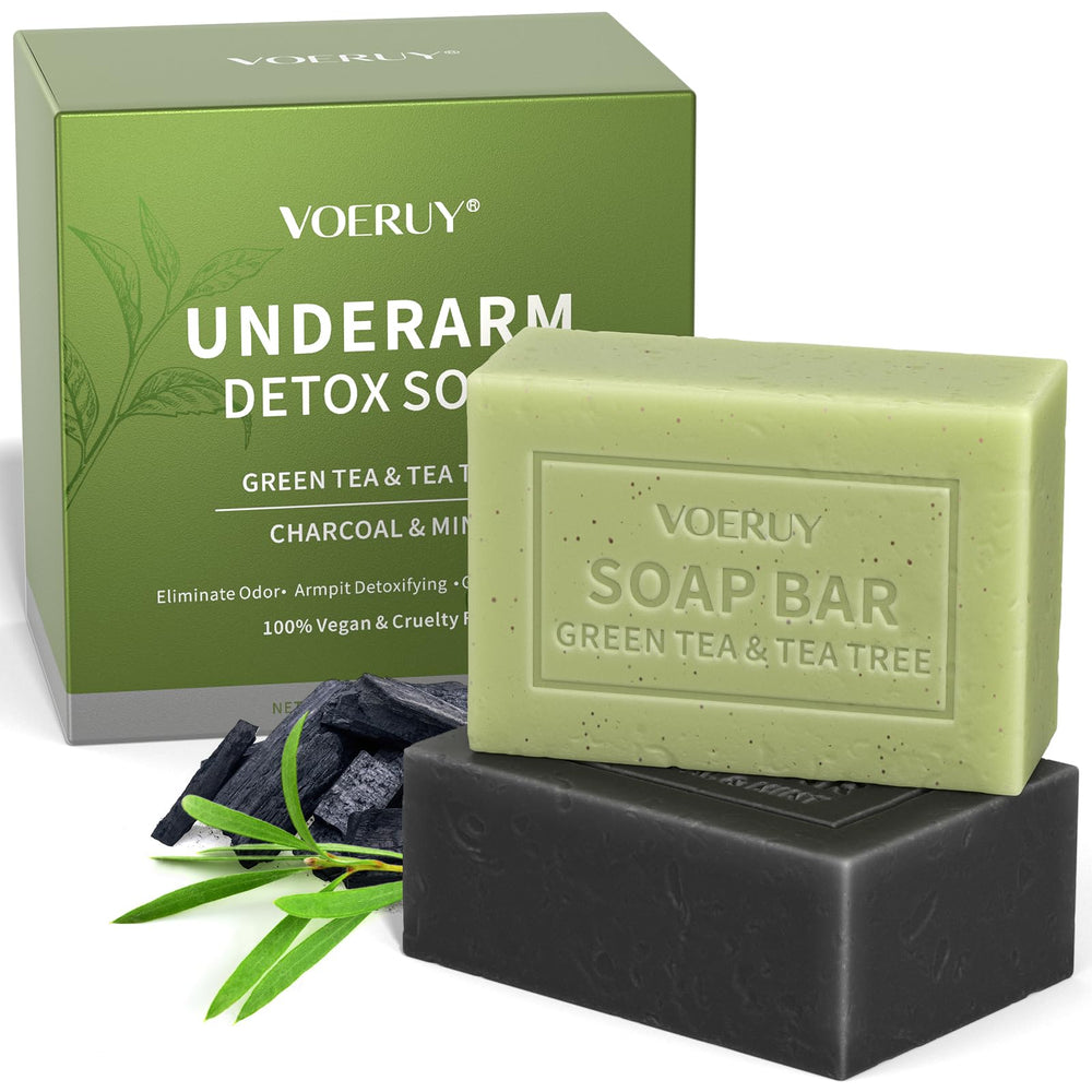 VOERUY Savon Detox Aisselles, charbon activé et menthe, purifie et rafraîchit.