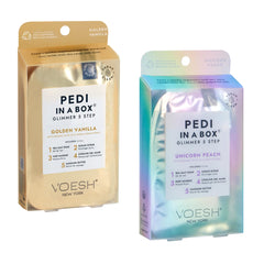 VOESH Pédicure en boîte Glimmer, présentation du kit spa prête à domicile.