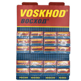 Voskhod 100 lames double-tranchant dans leur boîte, prêt pour un rasage précis.