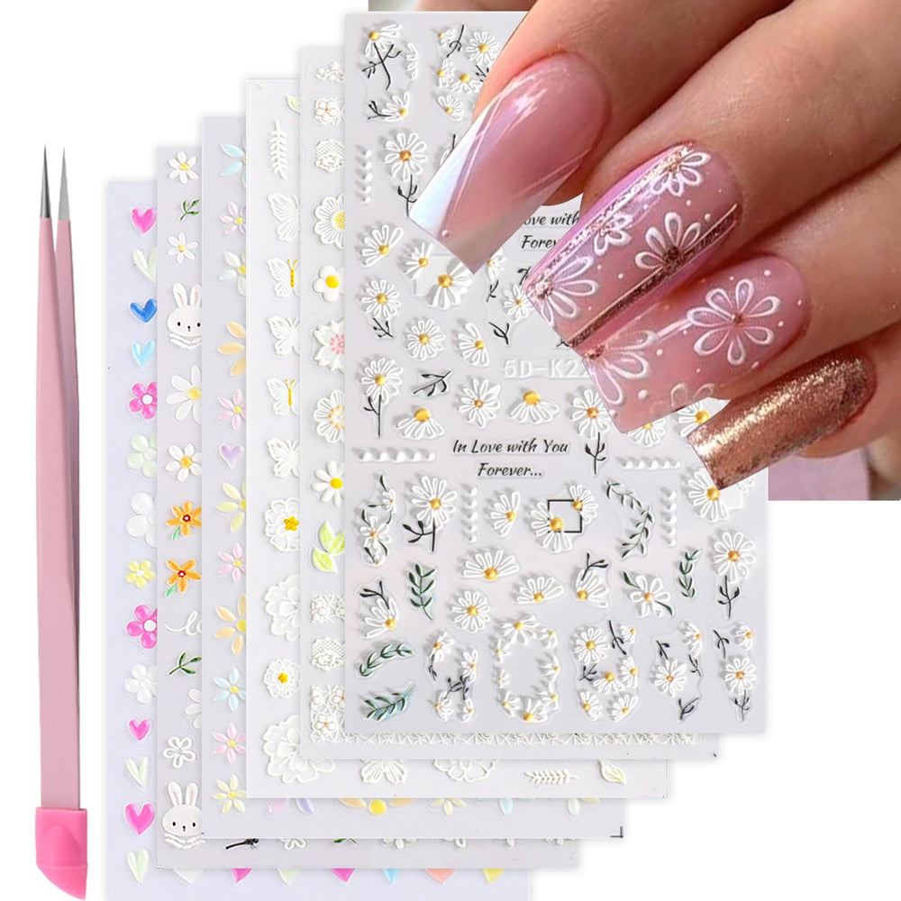 VOTACOS Autocollants fleurs 5D embossés pour des ongles rapides et soignés.
