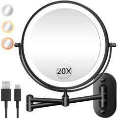 Miroir vpu mural 8 pouces avec éclairage intégré pour maquillage.