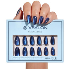 VSALON onglets adhésifs Almond bleu œil-chat chrome, éclat luxueux et application rapide.