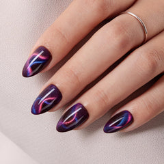 VSALON ongles ruban scintillant design œil-de-chat bleu-rose pour look festif.