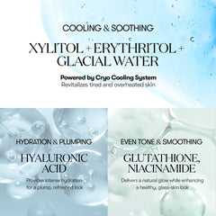 Close-up of key ingredients xylitol, erythritol, and glacial water for cooling.