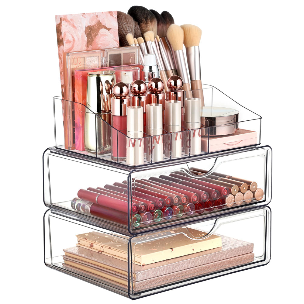 Vtopmart organiteur maquillage 3 étages transparent: rangement clair pour rouges à lèvres et pinceaux