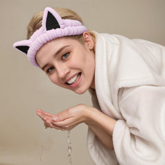 Bandeau Waliah oreilles de chat rose design mignon pour le lavage du visage