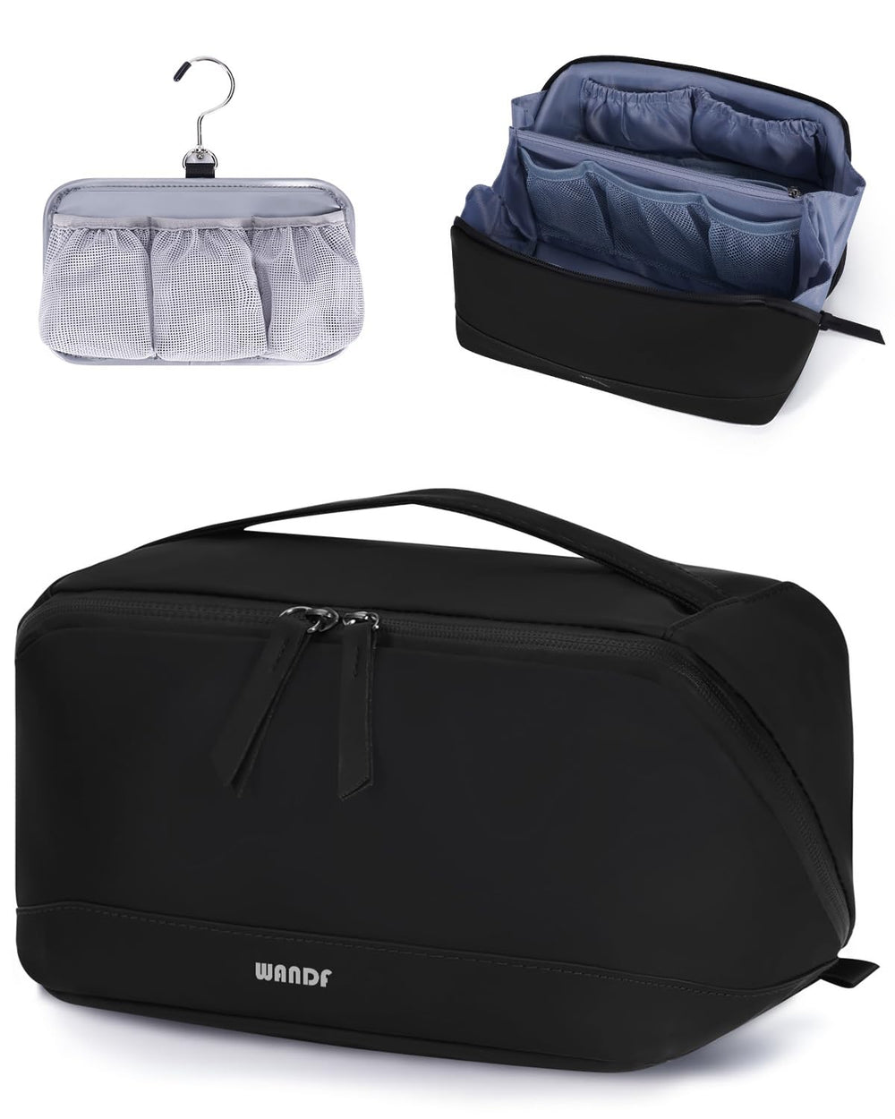 WANDF sac de toilette homme avec poche suspendue étanche amovible pour voyage pratique.