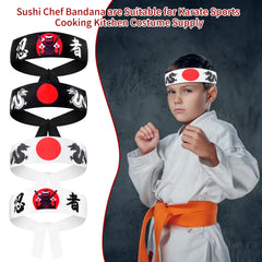 Bandana chef sushi noir WANGDEFA pour cuisines thématiques et décorations.