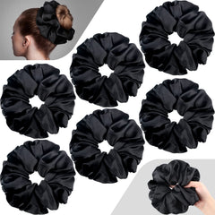 Waydress scrunchie satin noir oversize pour enrouler facilement les cheveux.