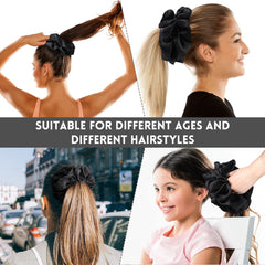 Waydress scrunchies satin noir, parfait pour un ponytail et un maintien confortable.